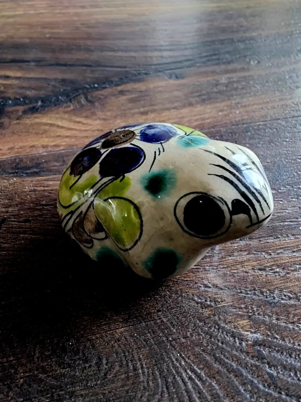 Vintage Tonala Mexican Folk Art Pottery Frog Figurine. Signed